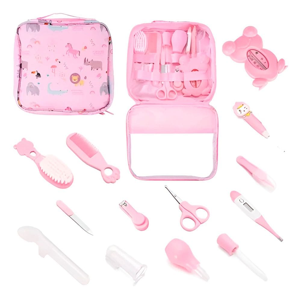 Kit Acessórios Para Bebê 13 Pçs Bolsa Higiene Unhas Cabelo (ROSA)