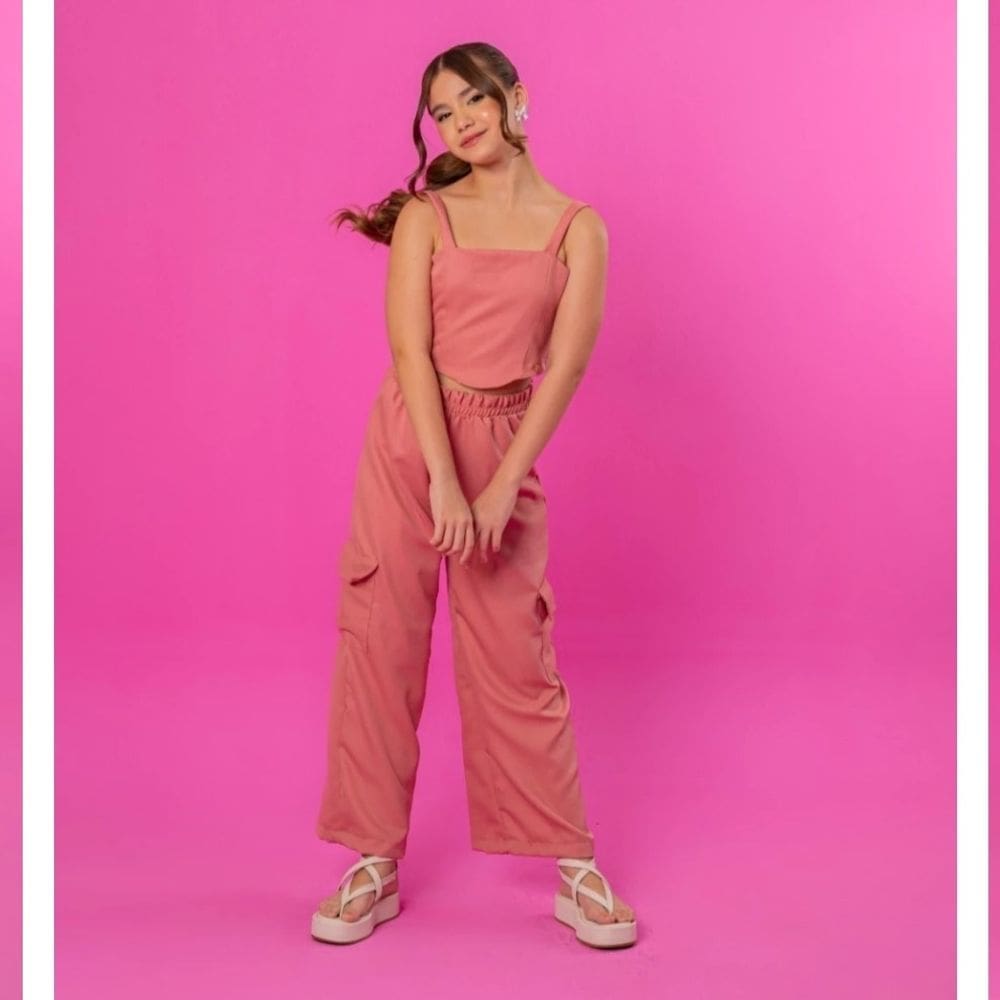 Conjunto Infantil Menina Cropped e Calça Pantalona  Viscose