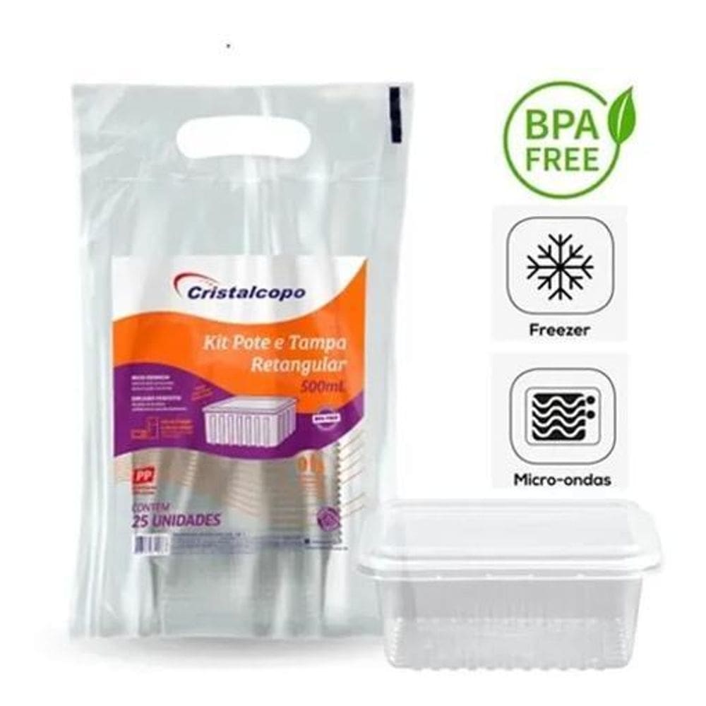 Pote Descartável 500Ml Freezer Microondas Marmita - 25 Unid