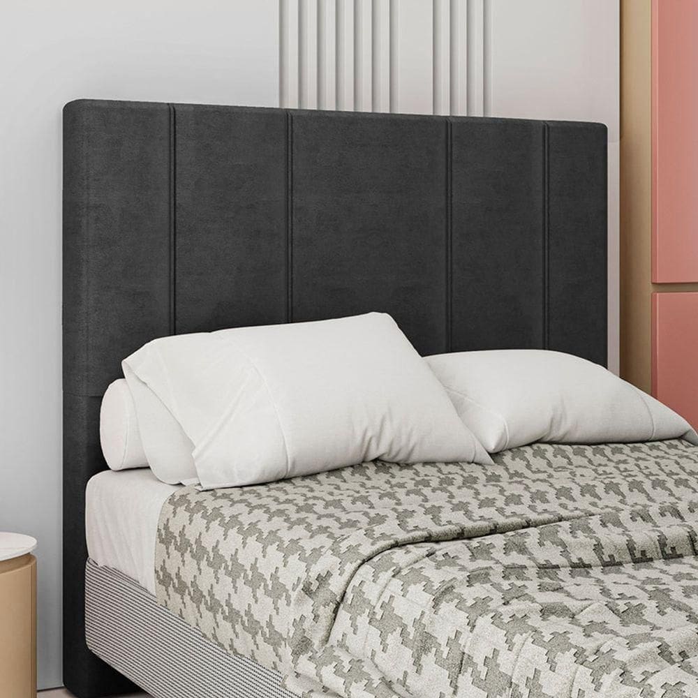 Cabeceira Estofada King 195 Cm Rubi Veludo Preto