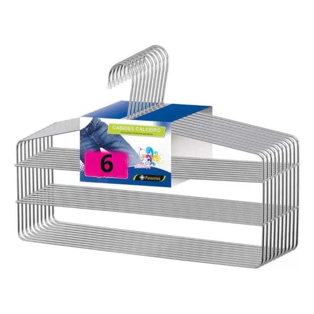 3X 6 Cabides Para Calças Triplo Aço Cromado Reforçado Kit