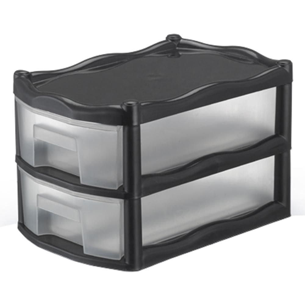 Gaveteiro Organizador Plastico 2 Gaveta Preto 28X18,5X17,5Cm