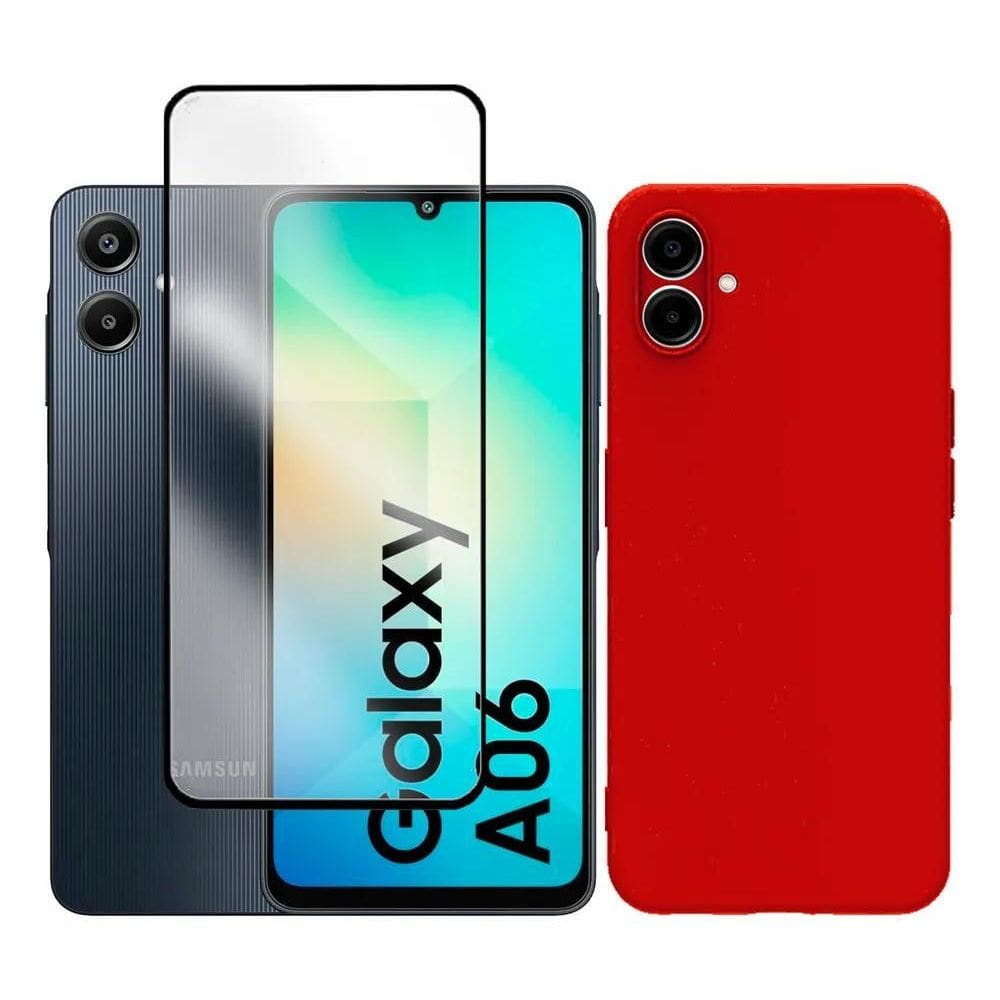 Kit Capa Capinha Case + Película 3D Para Galaxy A06 Vermelho