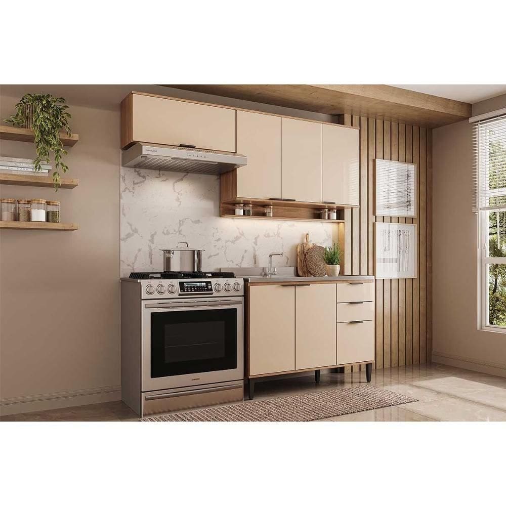 Cozinha Modulada Carraro Alpha Alpha 3 Peças (2aéreos+1balcão) C3p30 Freijo-off White-carraro