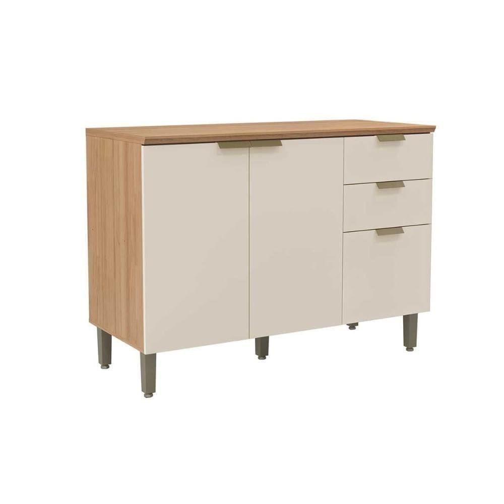 Gabinete De Cozinha Modulado C- Tampo Selena C- 3 Porta E 2 Gavetas 120cm Jequitiba-off White Fosco - Linea