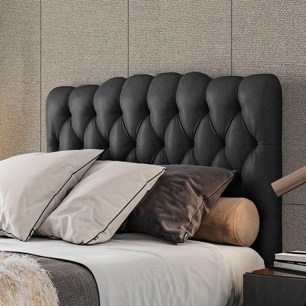Cabeceira Estofada King 195 Cm Prisma Veludo Preto