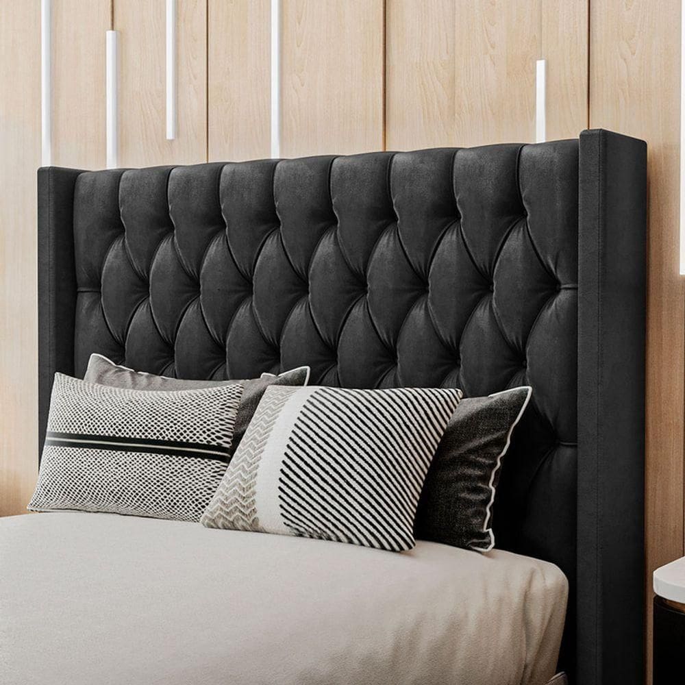Cabeceira Estofada Casal 140 Cm Pérola Veludo Preto