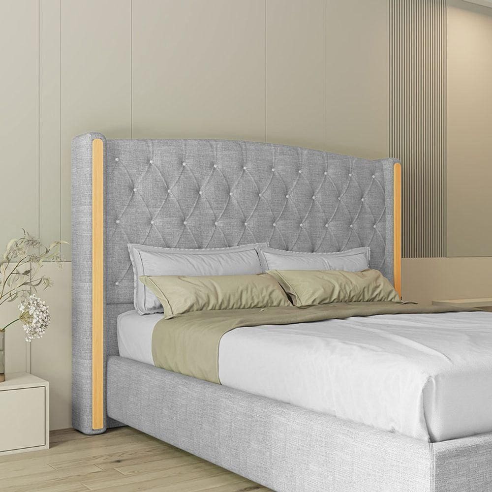 Cabeceira Estofada King 195 Cm Zirconio Linho Cinza