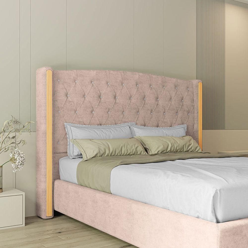 Cabeceira Estofada Solteiro 90 Cm Zirconio Veludo Rose