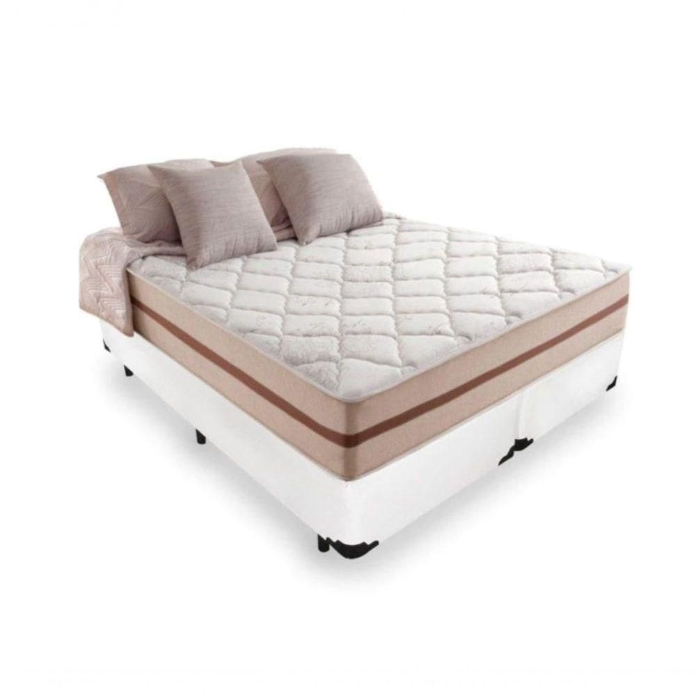 Cama Box Queen Tecido Sintético Branco Com Colchão Pillow Angel Molas Ensacadas