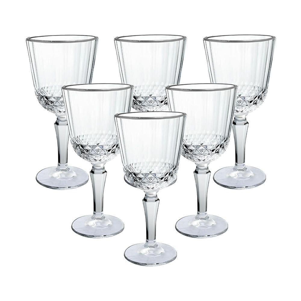 Jogo C/6 Taças de Vidro 300ml Classic Transparente C/ Borda Prata P/ Bebidas e Drinks