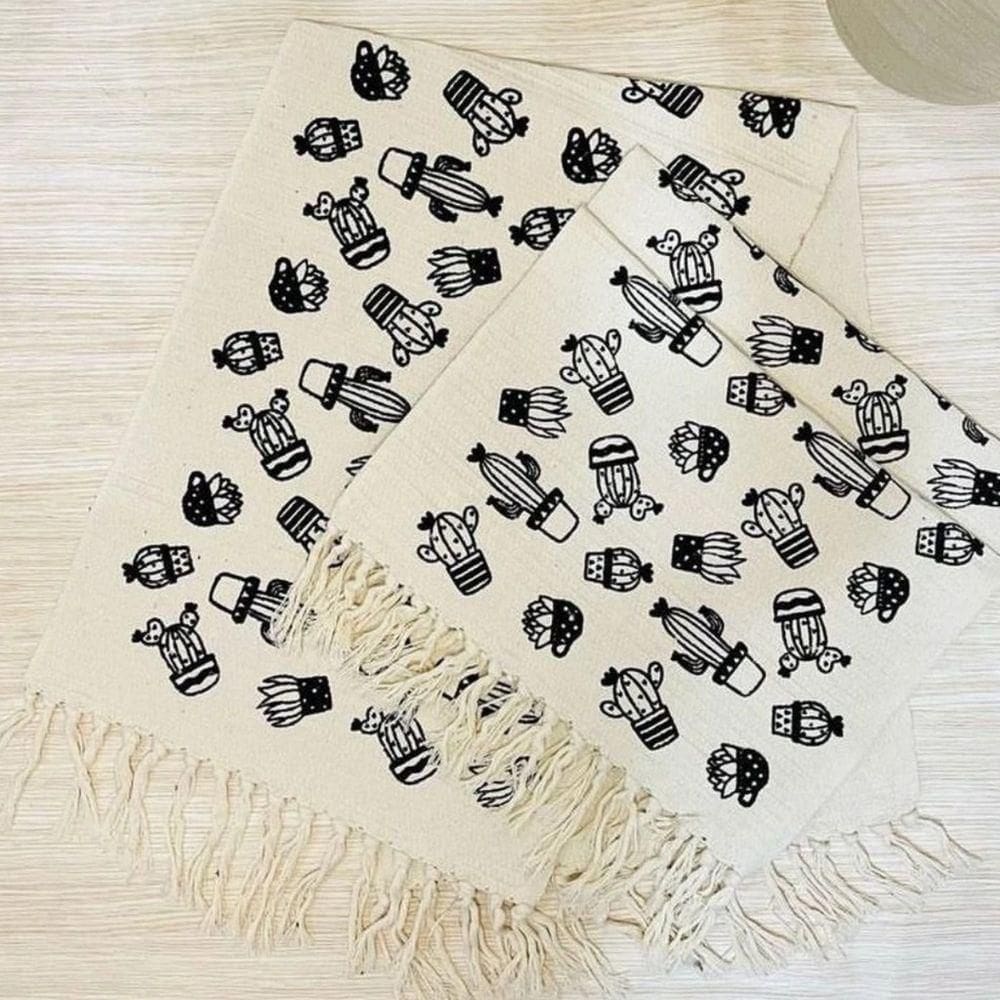 Kit 3 Passadeira Rosa De Cozinha Corredor Estampa Geométrica Tecido Grosso Tear Nozinho 100% Algodão Modelo Cacto