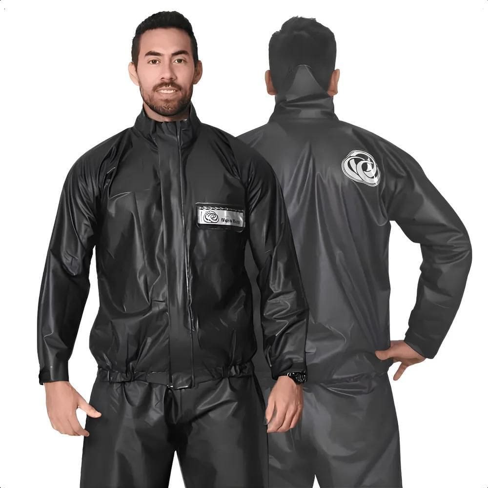 Capa Chuva Motoqueiro Pvc Impermeável Motoboy Embo Preto Exg