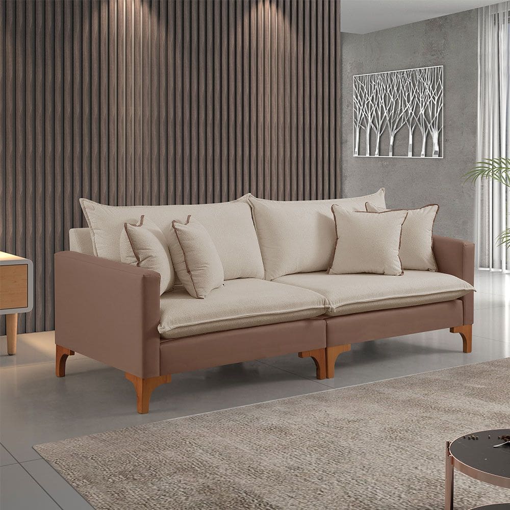 Sofa Fixo 3 Lugares M-195 2,20m Molas Bonnel Almofadas Soltas Linho Estofados Martins