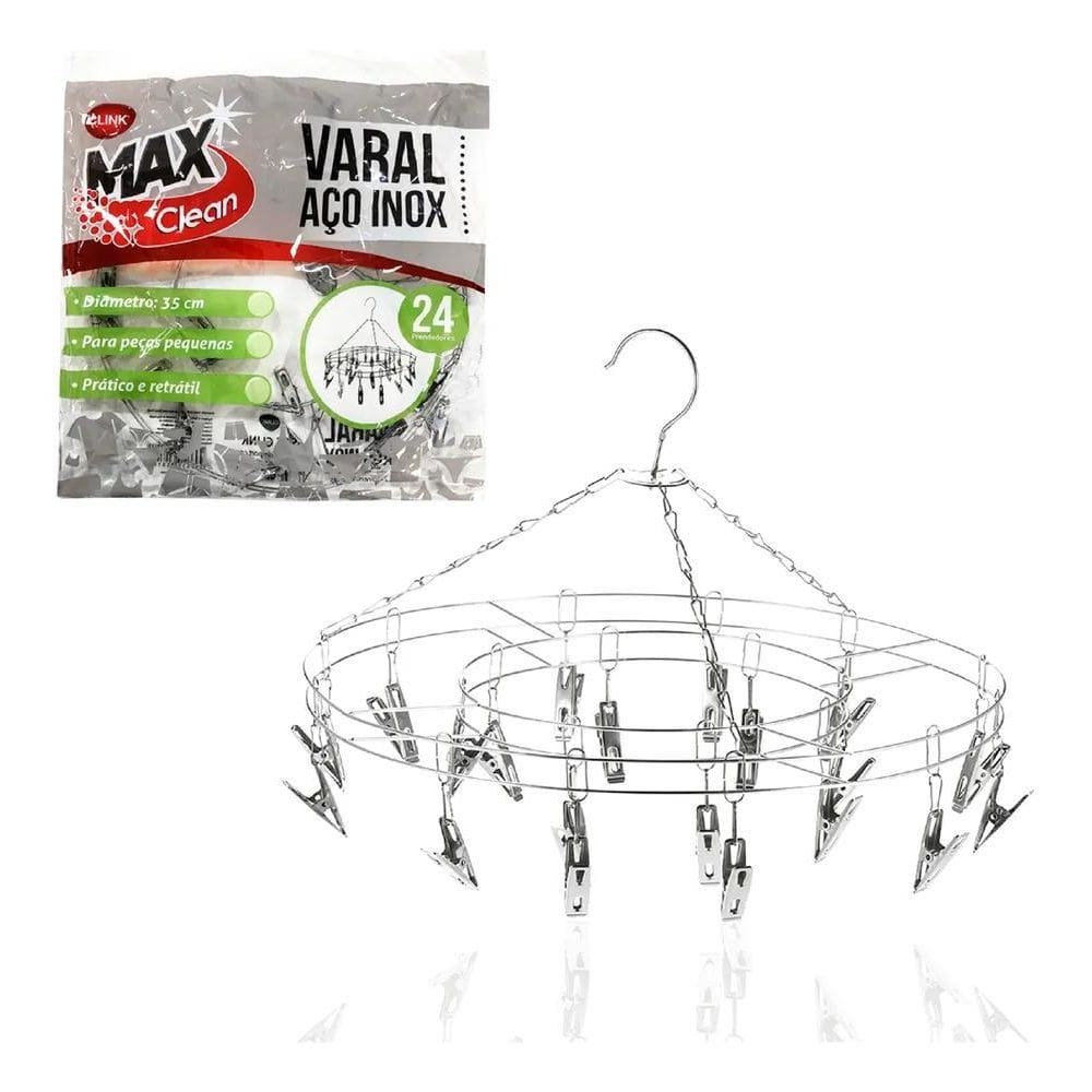 3X Varal Aço Inox Suspenso Roupa Íntima 24 Prendedores Calci