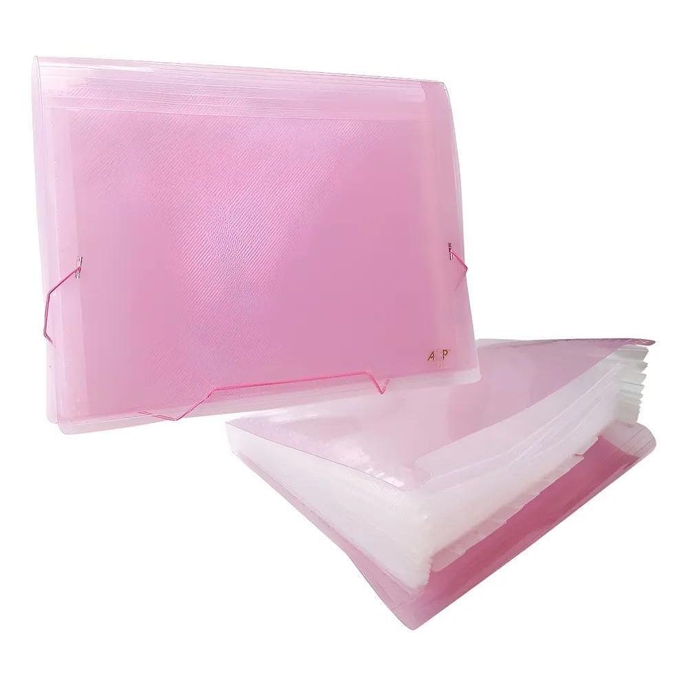 Pasta Sanfonada A4 Com 12 Divisões Rosa Acp