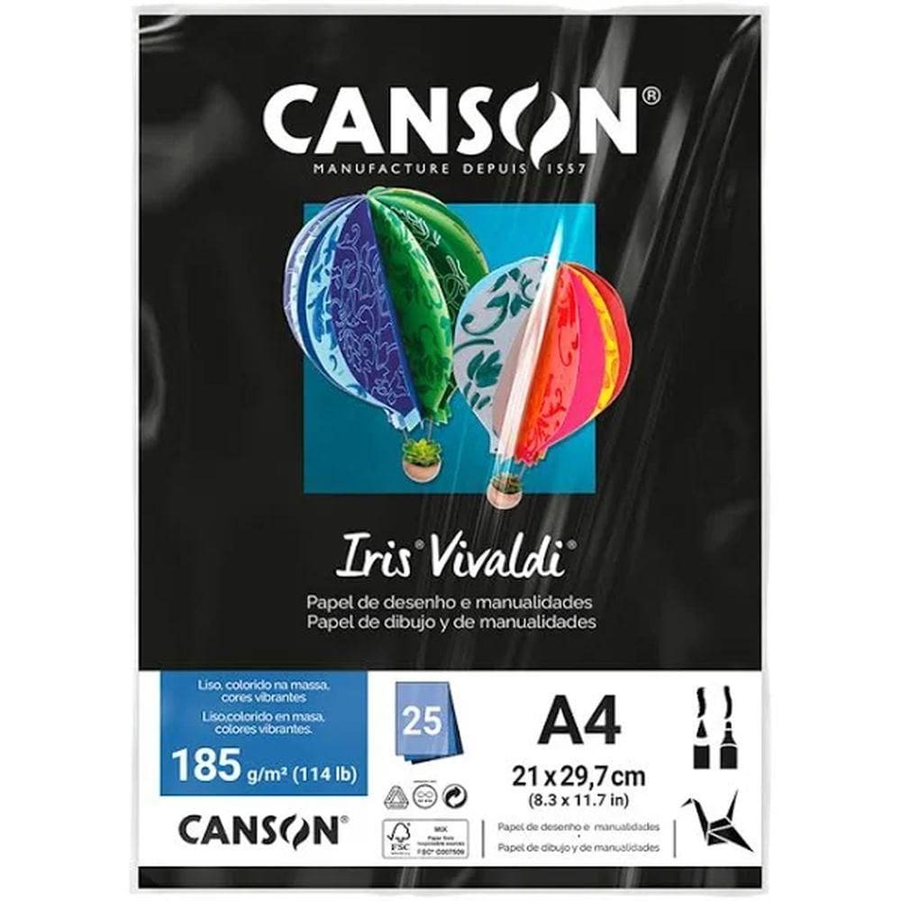 Papel Iris Vivaldi Preto A4 185g 25Folhas - Canson
