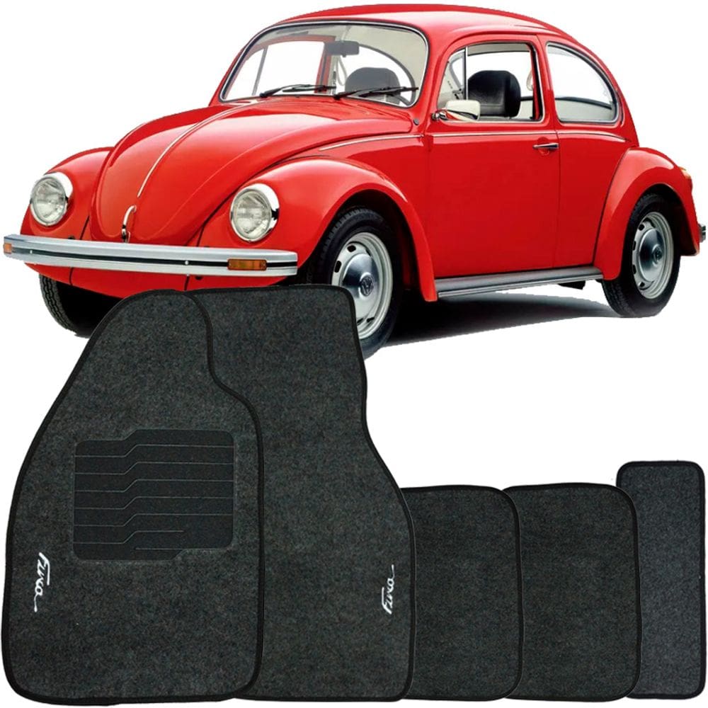Tapete Carpete Fusca 1951 à 1996 Logo Bordado Jogo 5 Peças Personalizado Automotivo