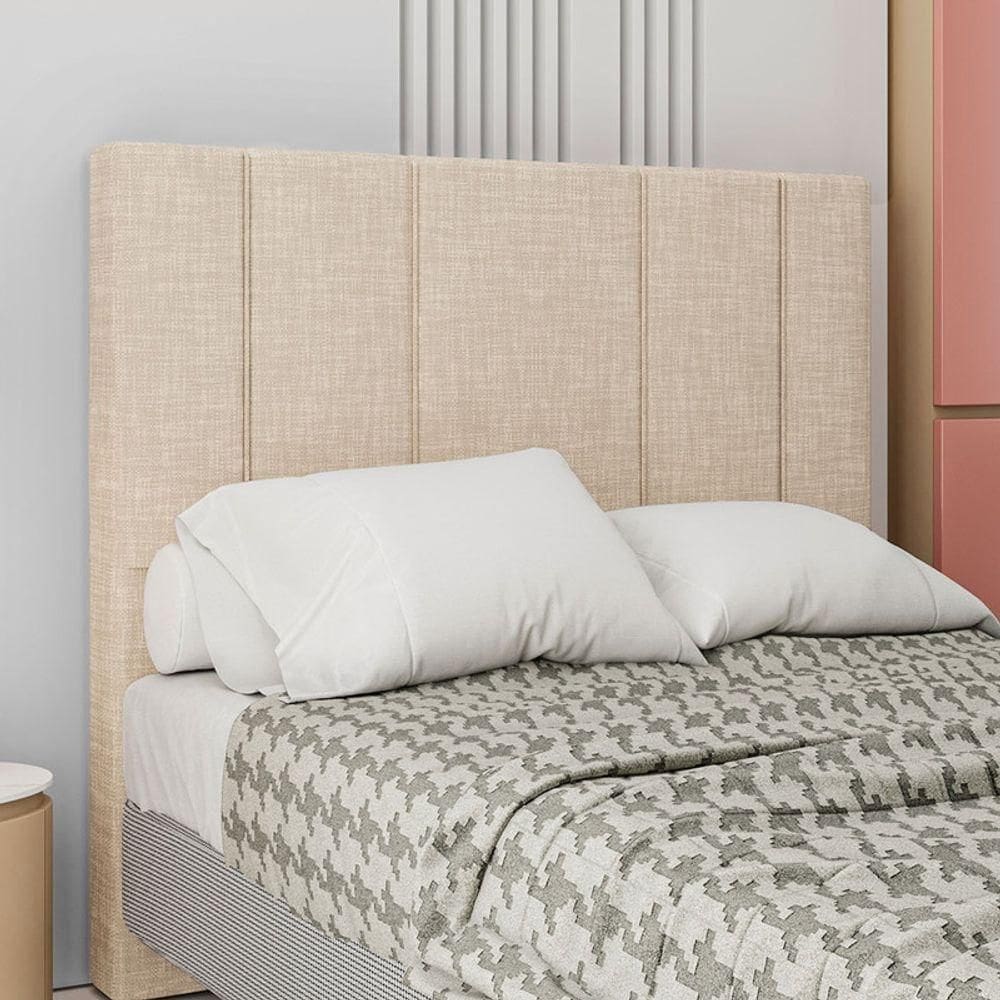 Cabeceira Estofada Queen 160 Cm Rubi Linho Bege