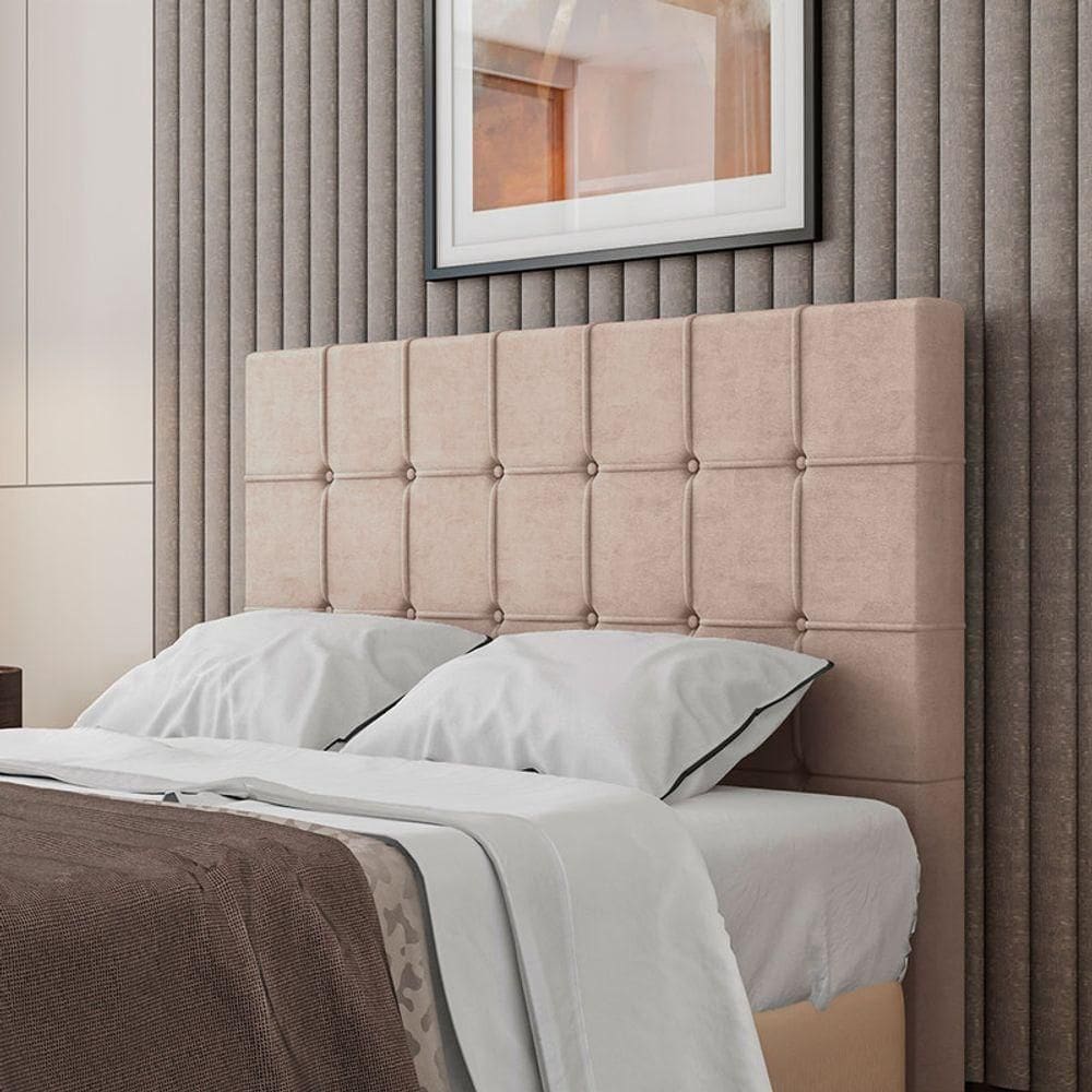 Cabeceira Estofada Queen 160 Cm Turmalina Veludo Rose