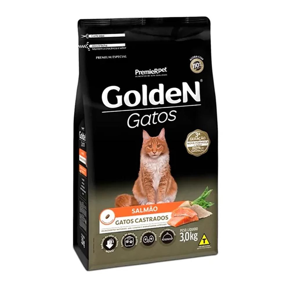 Ração Premier Golden para Gatos Adultos Castrados Salmão 3kg