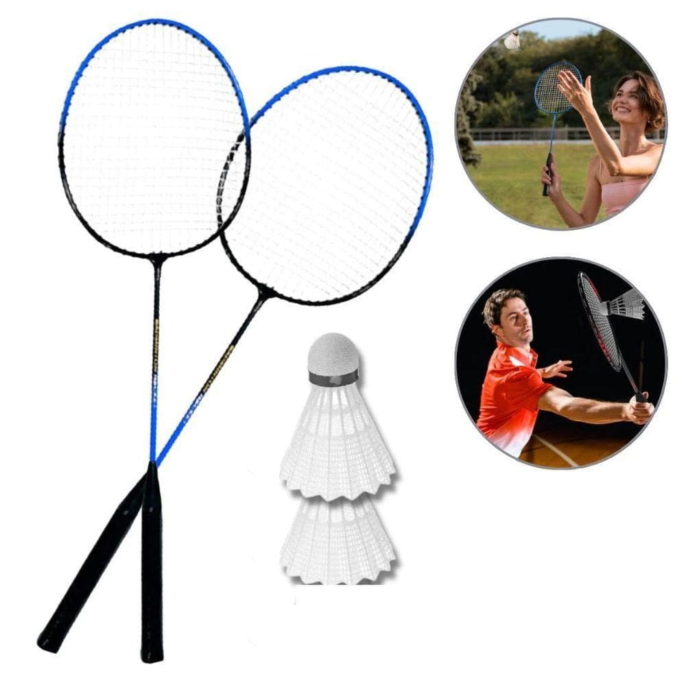 Kit Badminton 2 Raquetes Peteca Jogo Frescobol Raqueteira