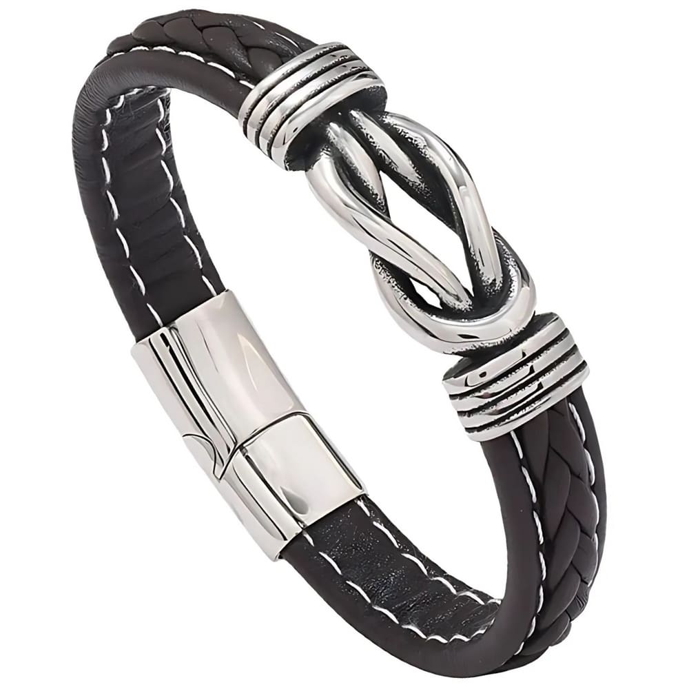 Pulseira De Luxo Masculina Símbolo Infinity Knot Em Couro