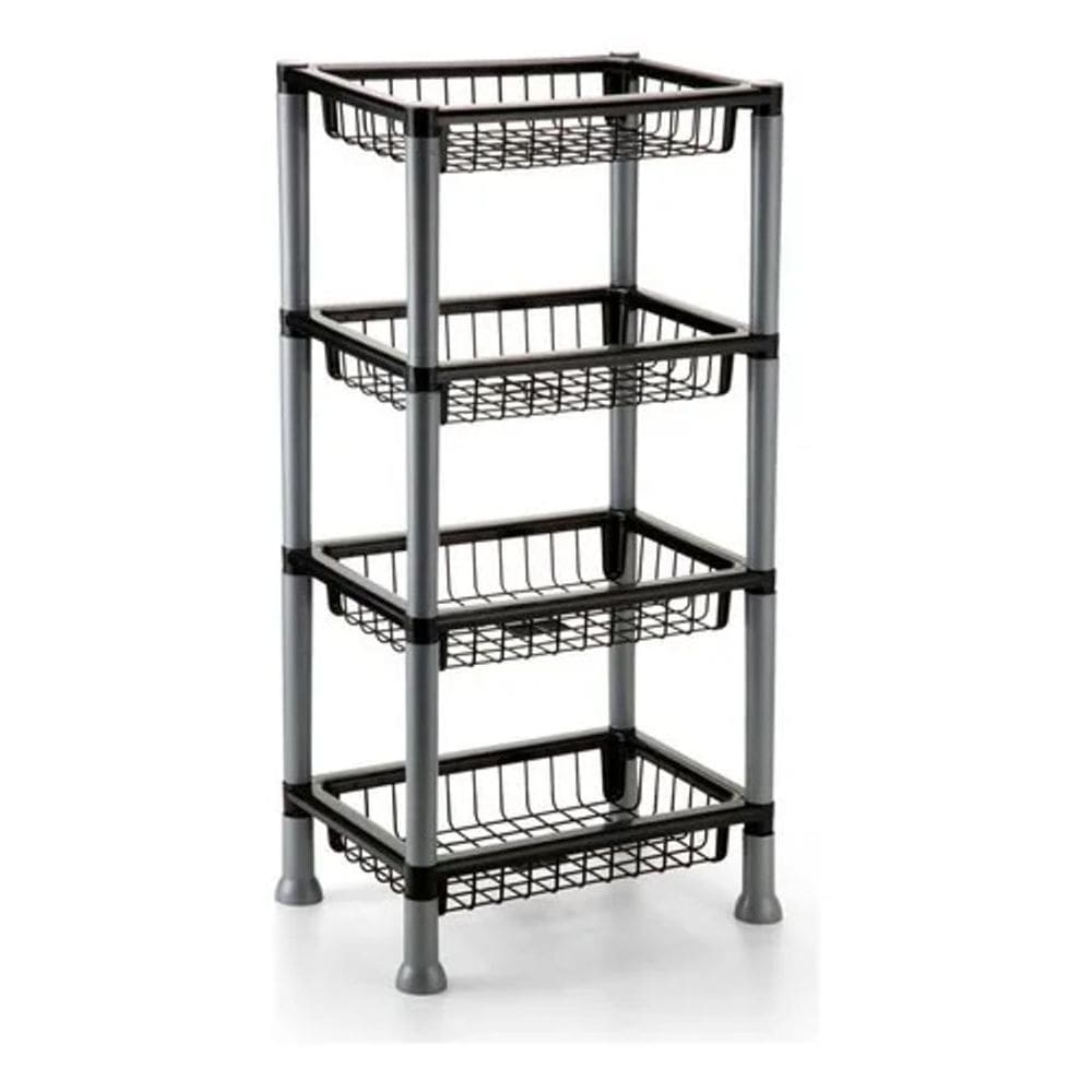 Cesto Organizador Fruteira 4 Andares Preta Cinza Empilhável