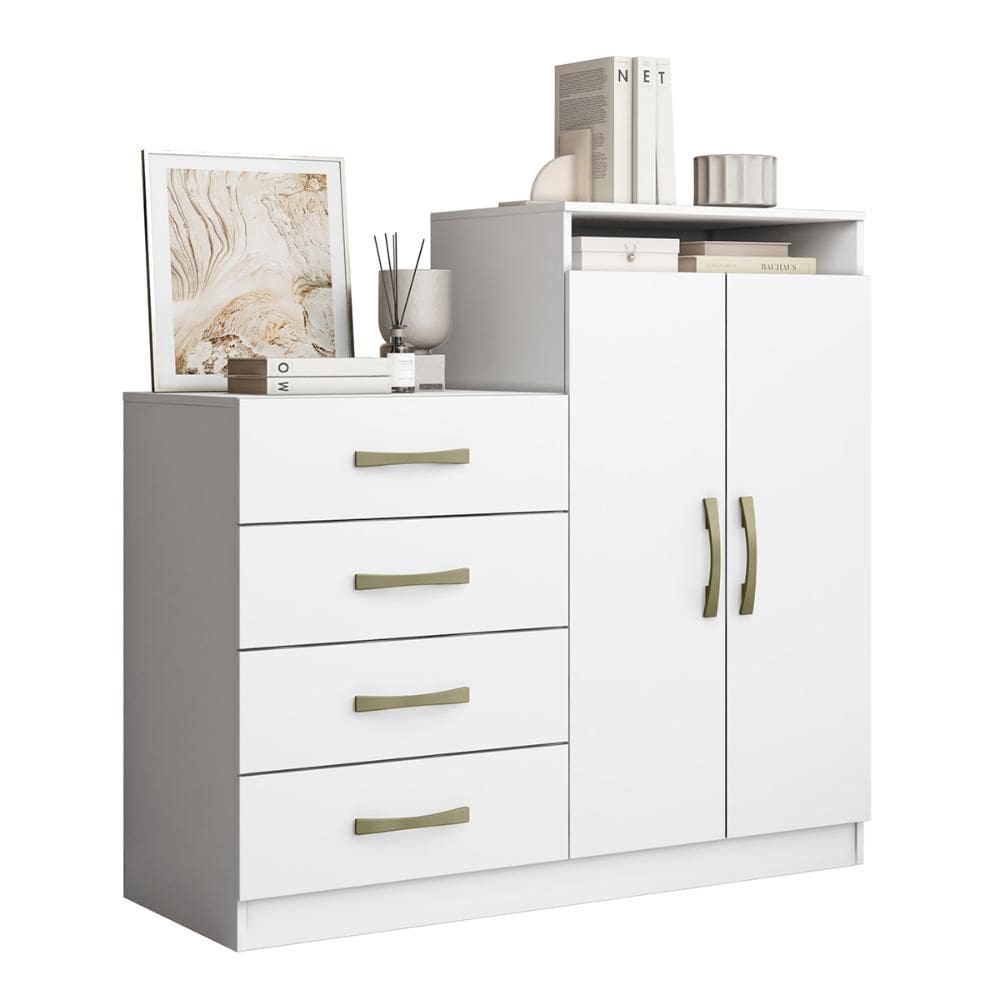 Comoda Londres Quarto com 4 Gavetas e 2 Portas Funcional