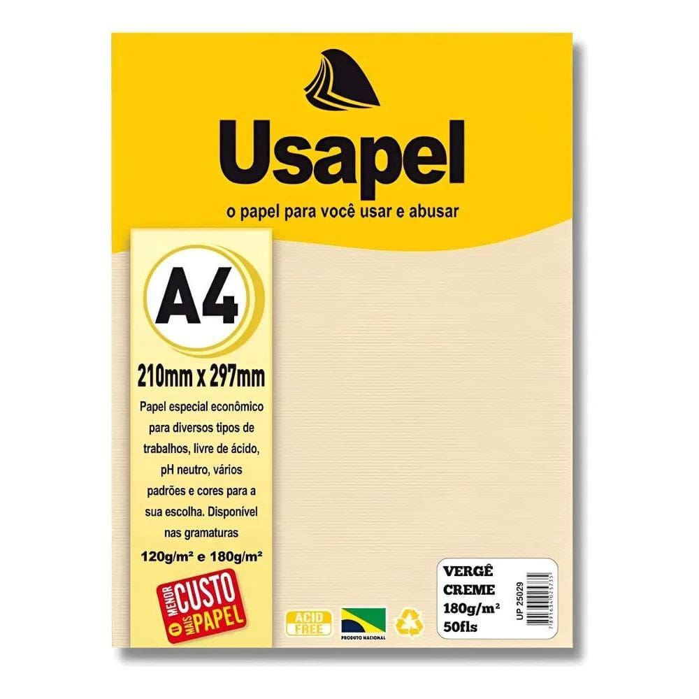 Pct Papel Vergê Creme A4 180G Com 50Fls Certificado-Diploma