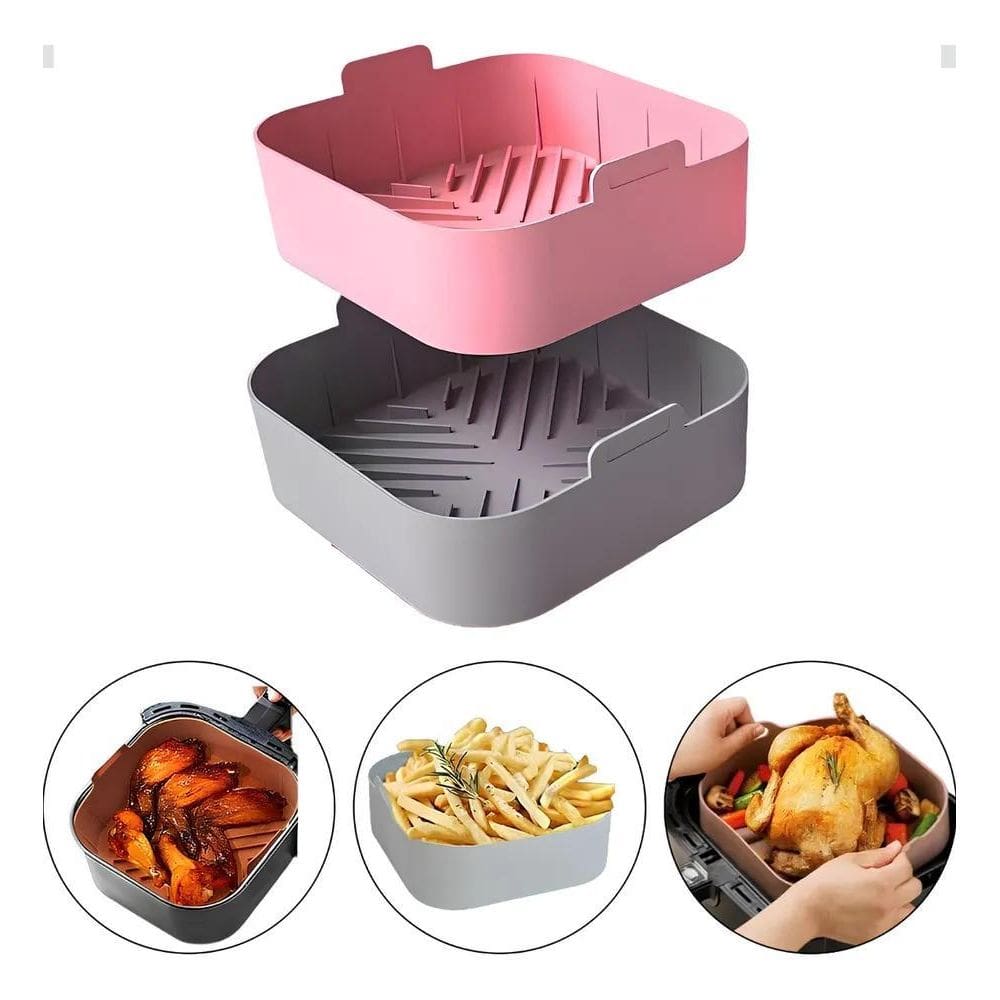 10X Forma De Silicone Air Fryer Quadrada Antiaderente Kit C