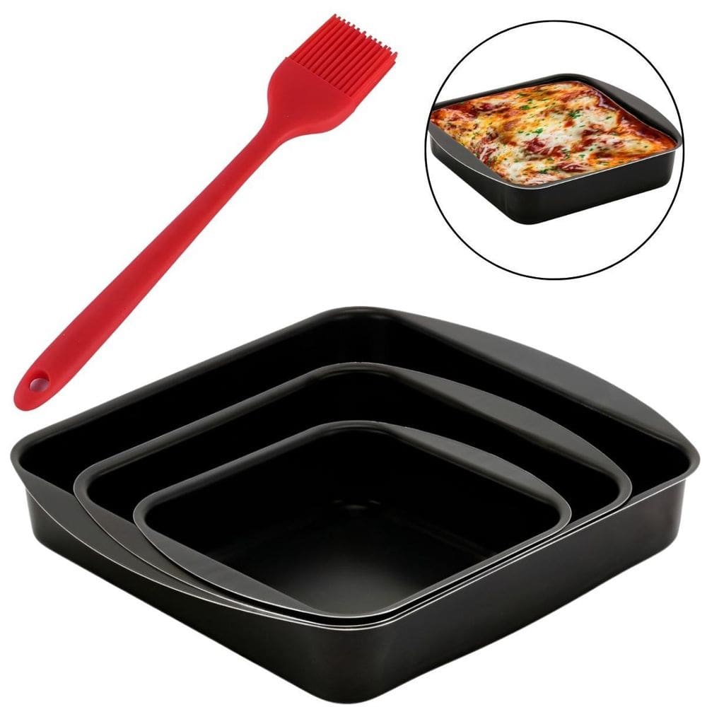 Jogo Assadeiras Quadrada 03 Peças Antiaderentes + Pincel