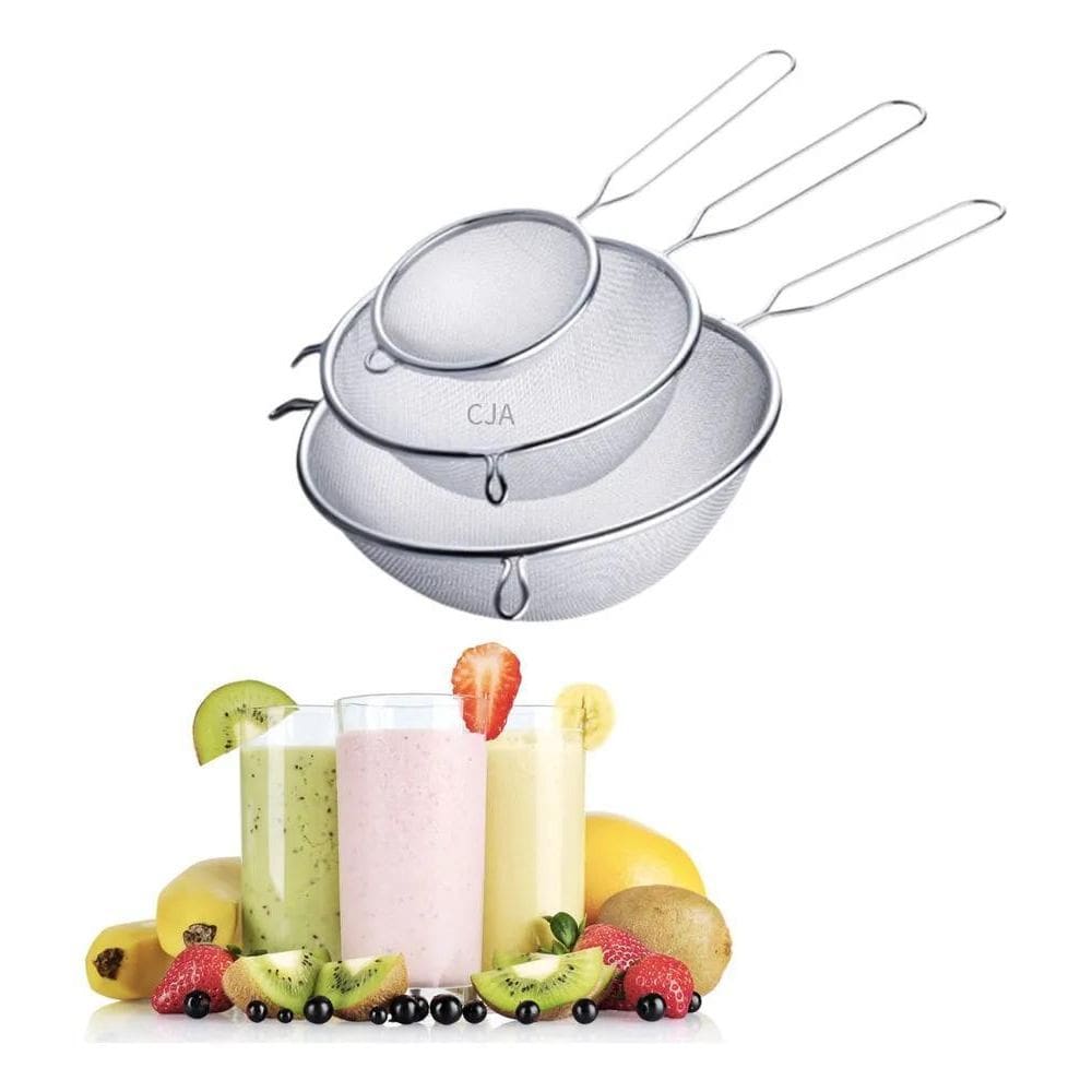 Kit 3 Peneiras Coador De Suco P M G Aço Inox Cozinha