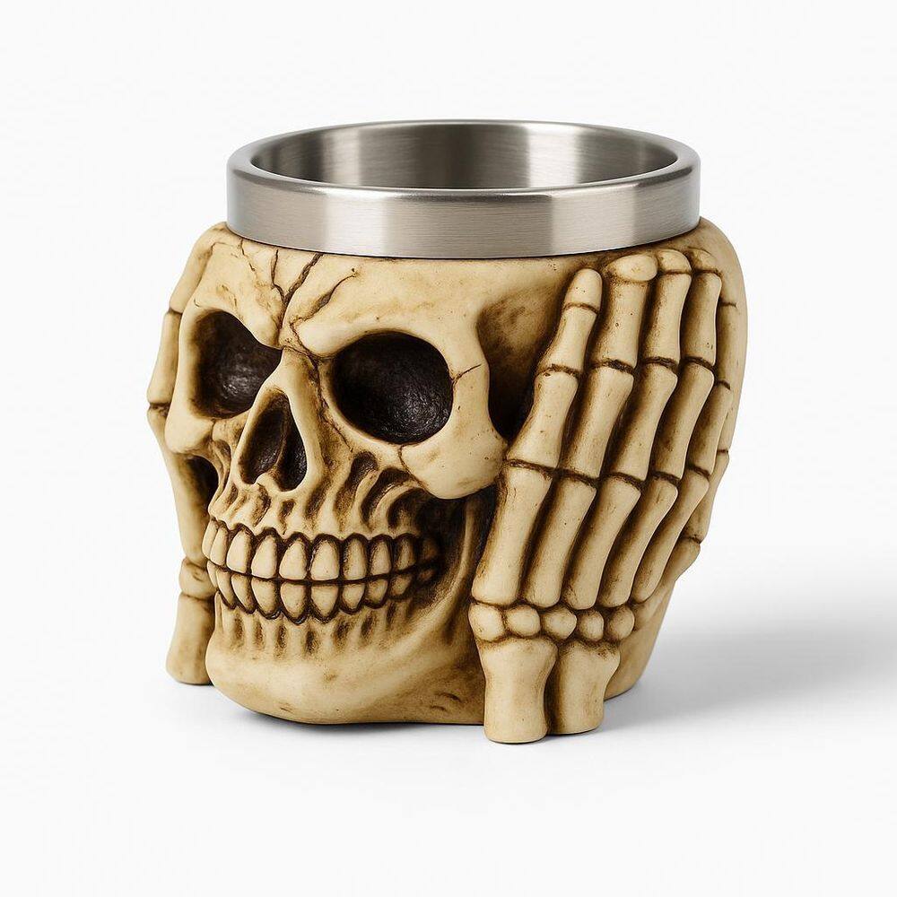 Copo Shot Dose Em Aço Inox Resina Caveira Não Escuto