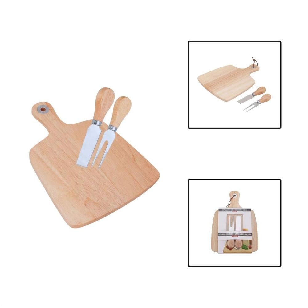 Kit Tábua Com Cabo Utensílios Para Queijos 3 Peças