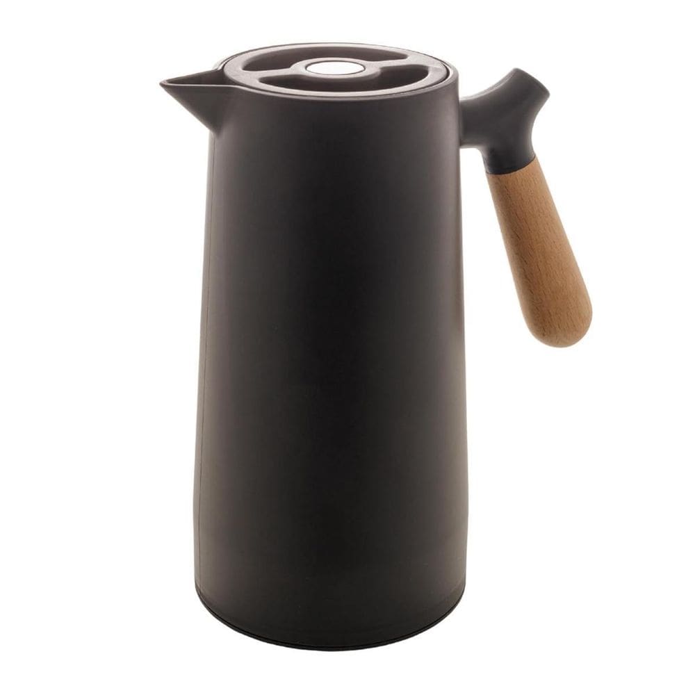 Garrafa Térmica Cabo De Madeira 1 Litro Preta Giftutil