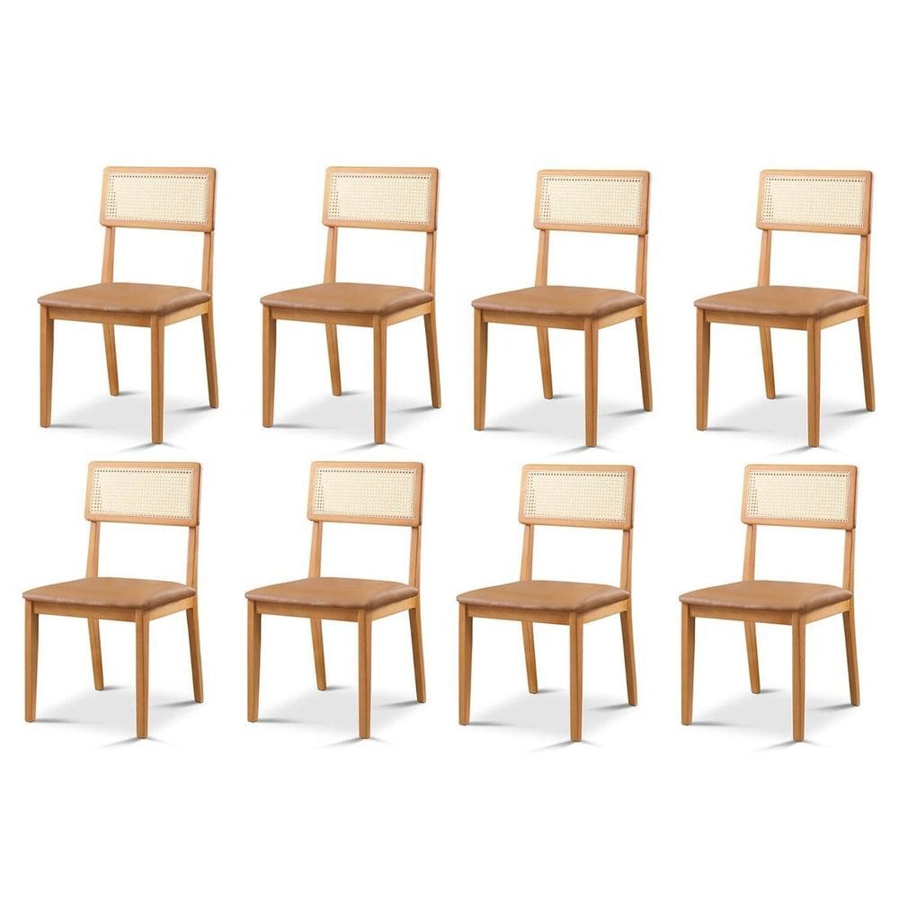 Kit com 8 Cadeiras de Jantar Ava com Encosto de Telinha Caramelo
