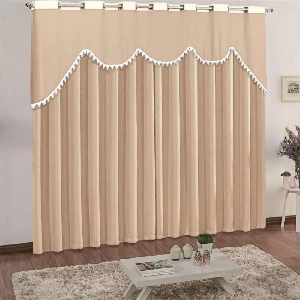 Cortina Celine Varão Em Malha 2,00MX1,70M Sala Quarto Palha