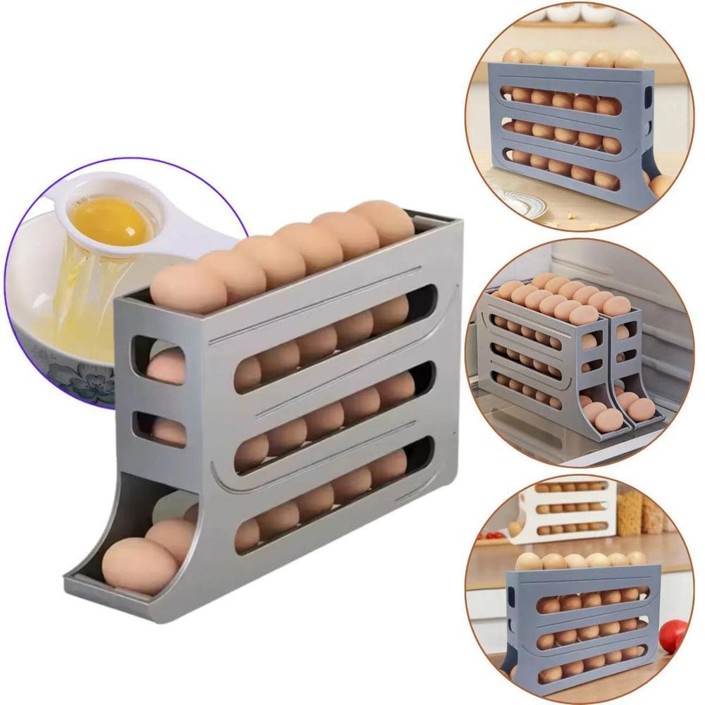 Porta Ovos 4 Andares Organizador De Geladeira Rolante Cinza