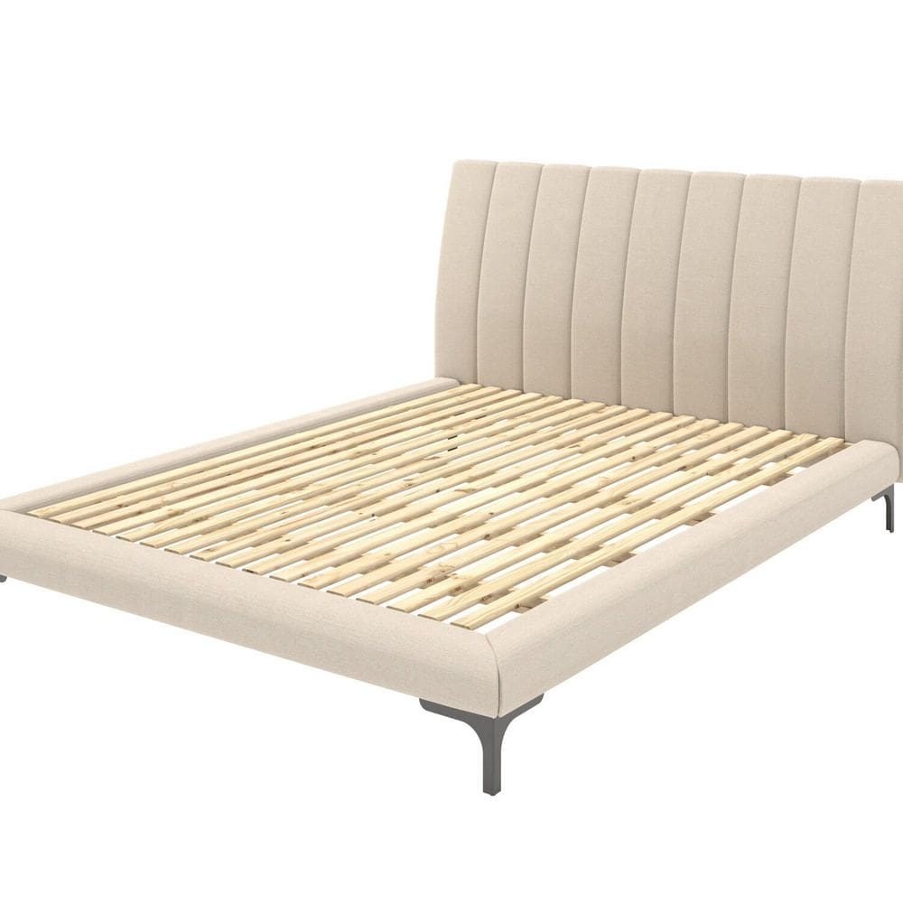 Cama Queen Estofada Linho com Cabeceira Moon Bege