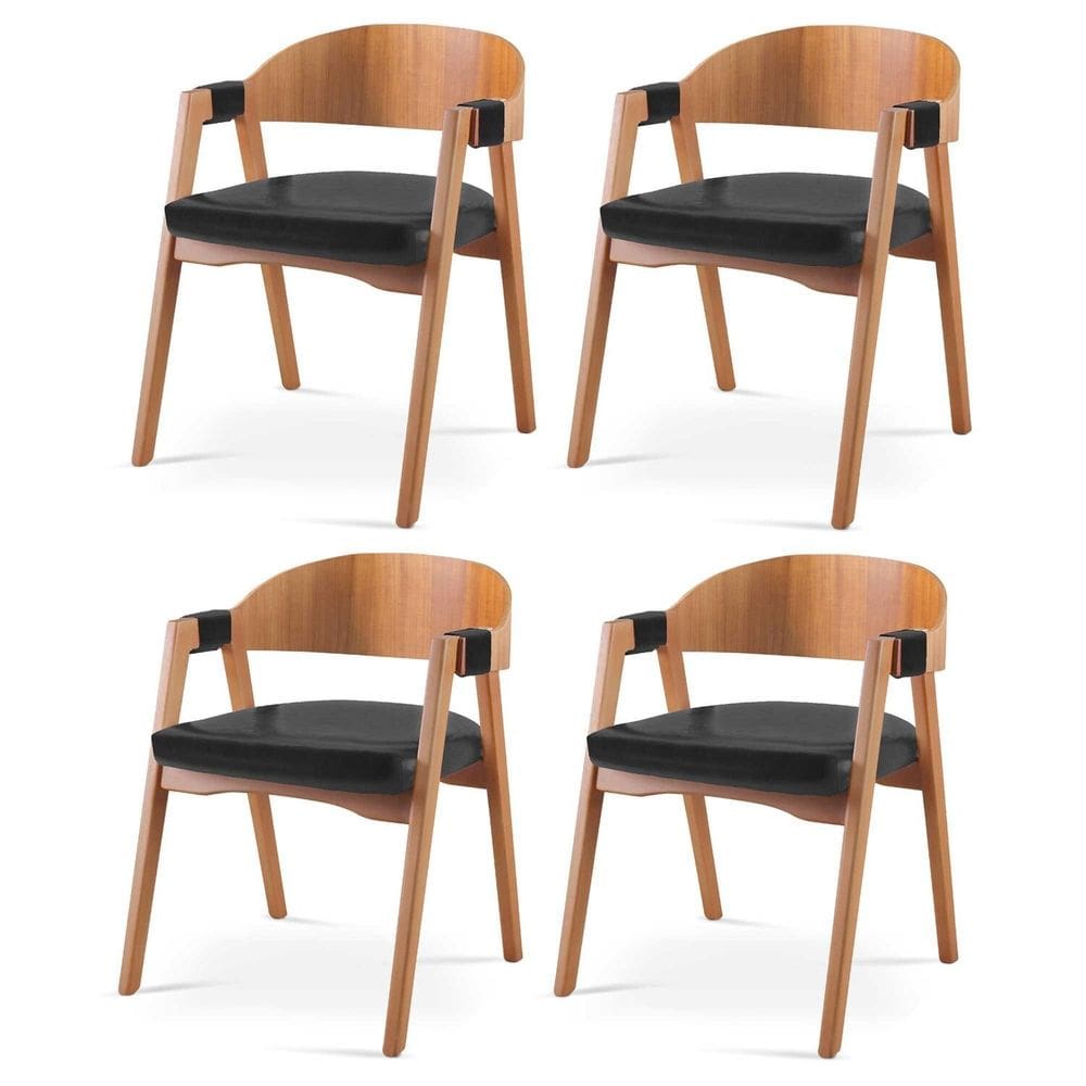 Kit 4 Cadeiras para Sala de Jantar Luna Preto/Mel