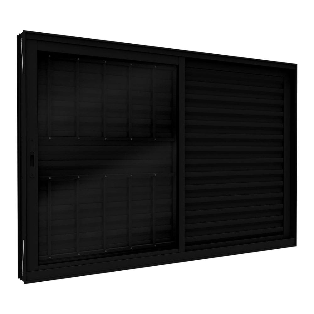 Janela de Alumínio Veneziana Lateral com Grade 2 Folhas Móveis e 1 Folha Fixa Lucasa Eccellente Preto