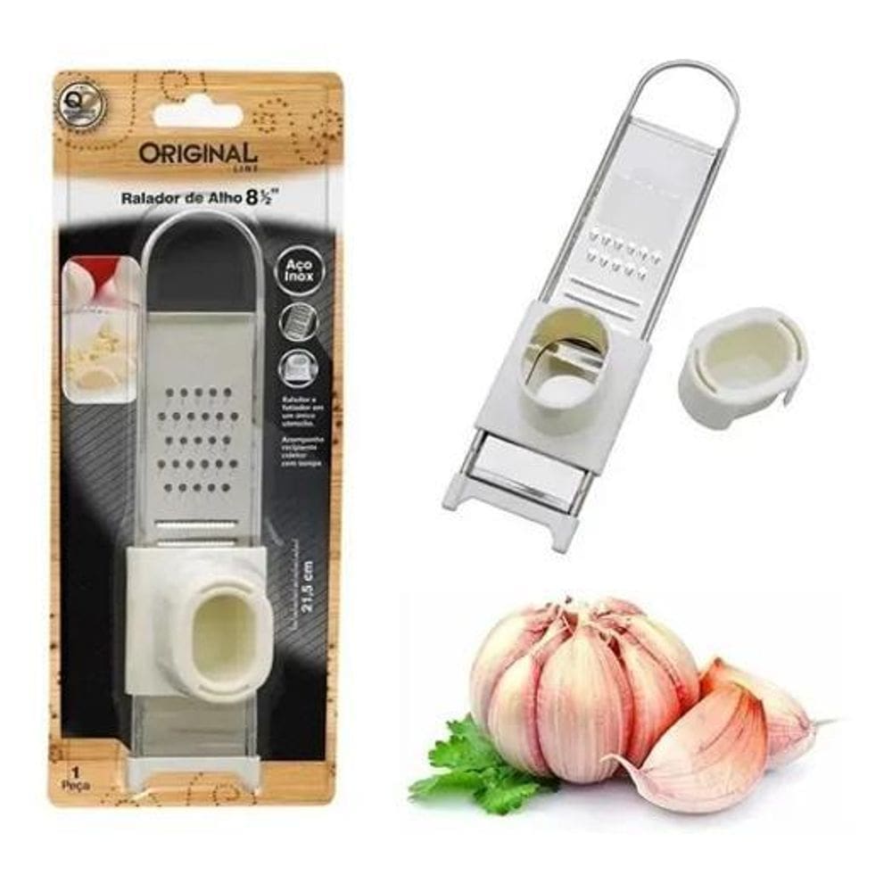 10X Ralador Fatiador De Alho Gengibre Em Inox Com Coletor +
