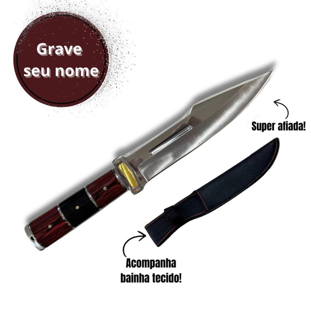 Faca Luxo Fulltang Personalizada Caça E Churrasco Com Bainha