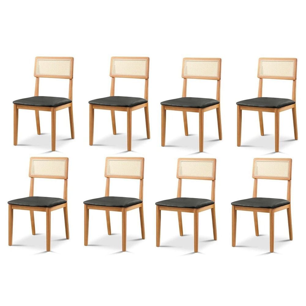 Kit 8 Cadeiras de Jantar com Encosto de Telinha Ava Preto/Marrom