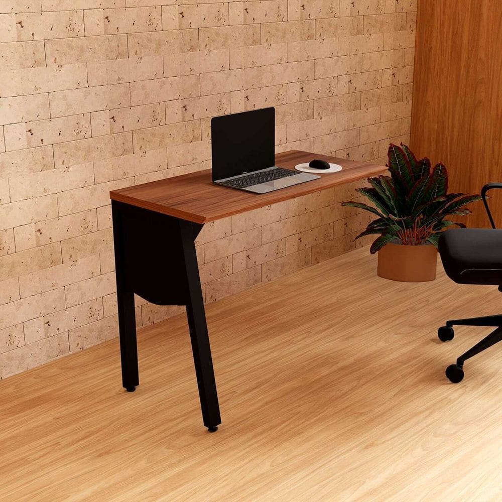 Mesa Auxiliar 90cm de Acoplar com Tampo Chanfrado Pés Cavalete para Escritório Corporate Nogal / Preto