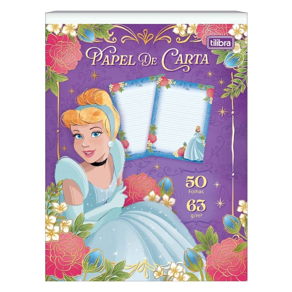 Papel de Carta Caderno Colado Princesas 50 Folhas Decoradas 63g/m² - Tilibra | Papelaria | Cartão | Presente