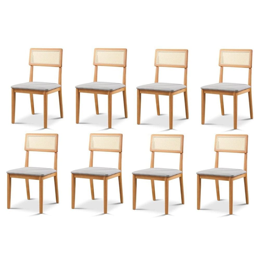 Kit com 8 Cadeiras de Jantar Ava com Encosto de Telinha Cinza