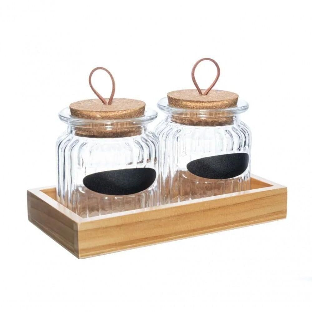 Conjunto 2 Porta Mantimentos Com Tampa E Suporte 260 Ml Lyor