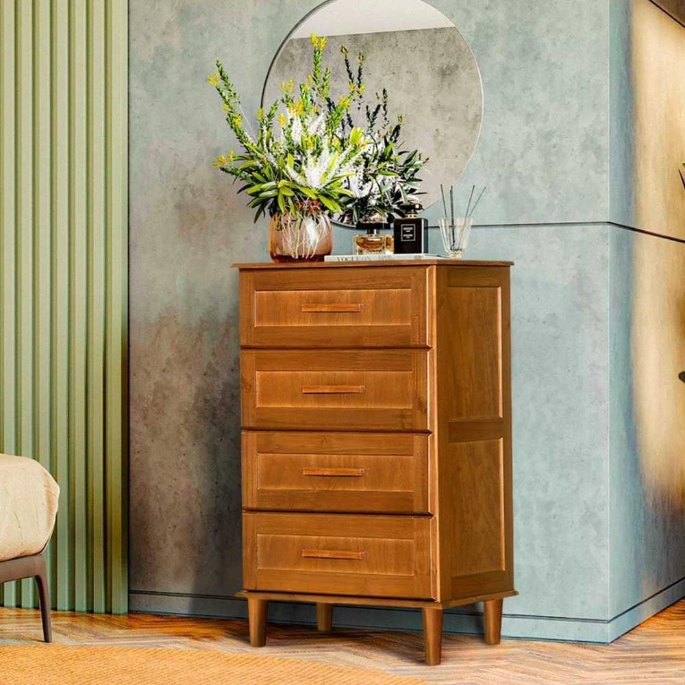 Cômoda Rústica Madeira Maciça 4 Gavetas Chicago Marrom Imbuia Imbuia